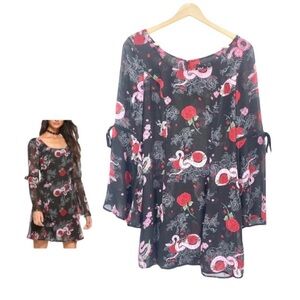 Hell Bunny for Hot Topic Sheer Black and Pink Roses & Viper Snake Dress Size XS